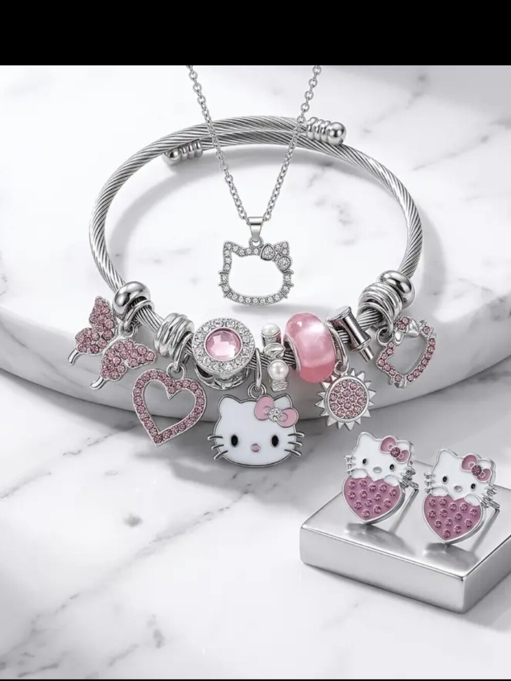 Hello Kitty Necklace Earrings & Bracelet Set